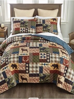 Log Cabin Theme King Quilt Set Lodge Hunter Rustic Deer Bear Buck Country